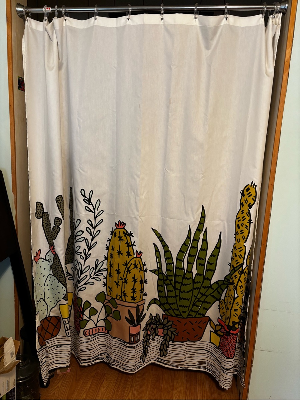 Botanical Cactus Shower Curtain in White and Green